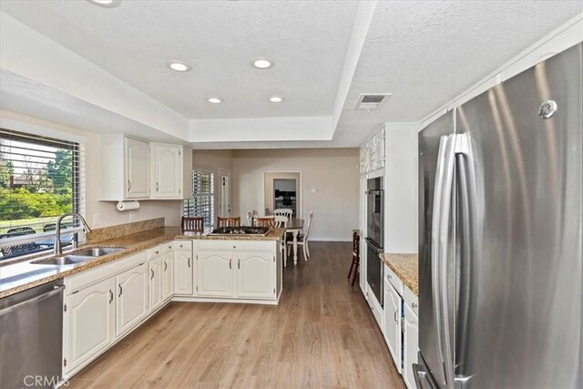 1618 Southport Dr, Riverside, CA 92506 - kitchen featuring stainless steel appliances, a sink, plenty of natural light, a peninsula, and a textured ceiling