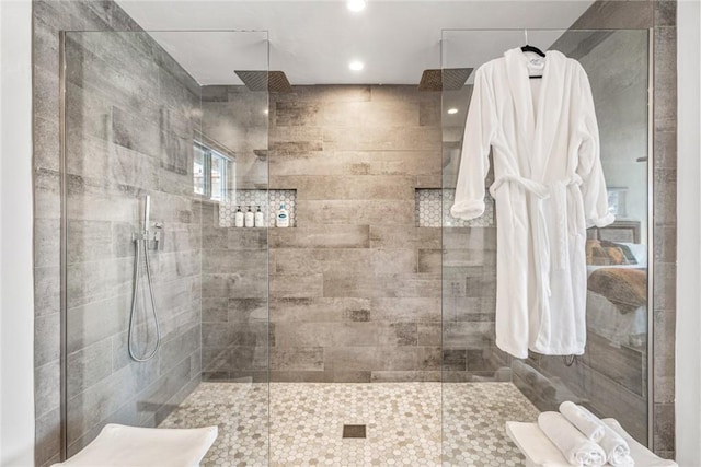 full bathroom with a walk in shower and recessed lighting