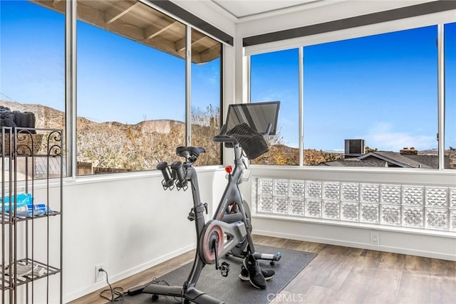 54660 Benecia Trl, Yucca Valley, CA 92284 - exercise area featuring plenty of natural light and wood finished floors