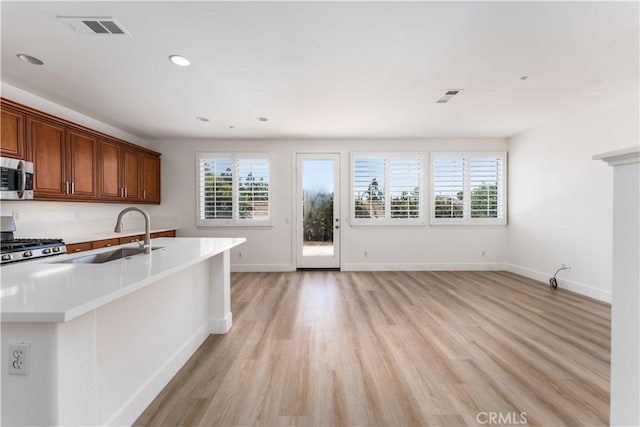 1677 Catania Dr, Riverside, CA 92507 - kitchen featuring appliances with stainless steel finishes, visible vents, light countertops, and a sink
