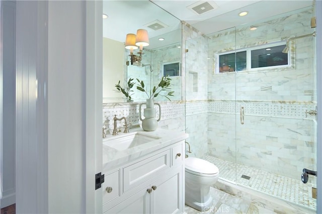 89 S La Senda Dr, Laguna Beach, CA 92651 - full bathroom with toilet, a stall shower, visible vents, and vanity