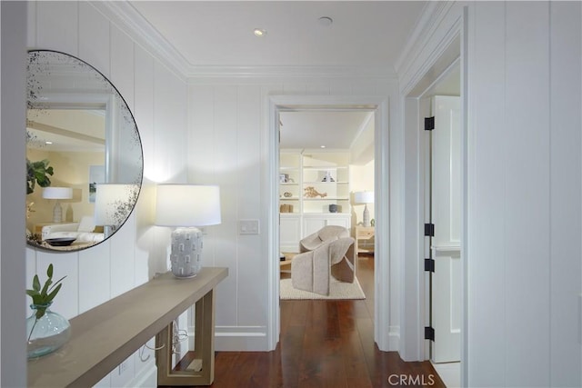 89 S La Senda Dr, Laguna Beach, CA 92651 - hallway featuring ornamental molding and dark wood-type flooring