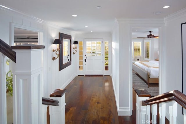 89 S La Senda Dr, Laguna Beach, CA 92651 - hallway with crown molding, recessed lighting, and dark wood finished floors