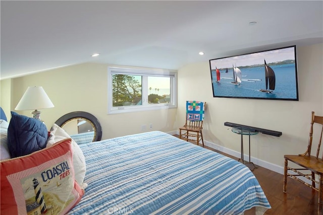 89 S La Senda Dr, Laguna Beach, CA 92651 - bedroom with baseboards, recessed lighting, wood finished floors, and vaulted ceiling