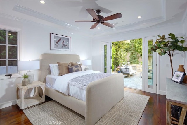 89 S La Senda Dr, Laguna Beach, CA 92651 - bedroom with french doors, a raised ceiling, wood-type flooring, and access to exterior