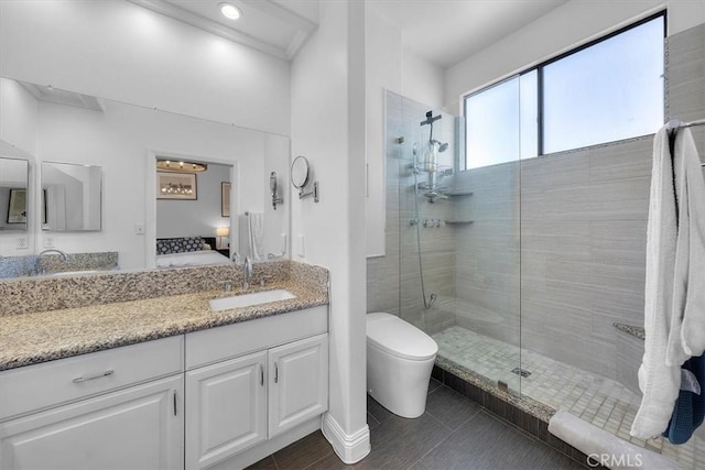 515 N Gertruda Ave Unit 9, Redondo Beach, CA 90277 - ensuite bathroom featuring a shower stall, tile patterned floors, vanity, and toilet
