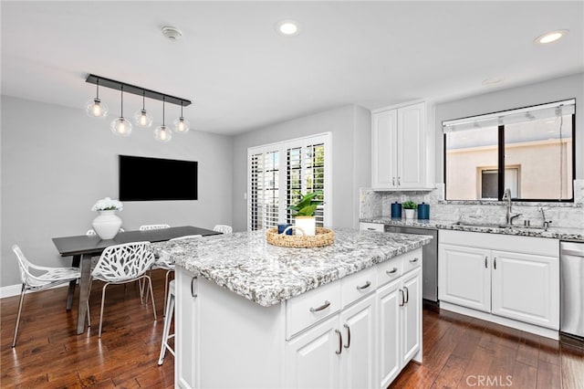 515 N Gertruda Ave Unit 9, Redondo Beach, CA 90277 - kitchen with a sink, stainless steel dishwasher, tasteful backsplash, dark wood-style floors, and recessed lighting