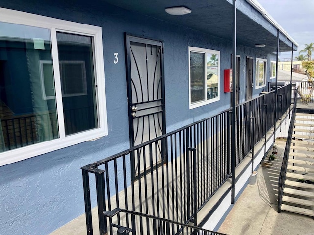exterior space with stucco siding