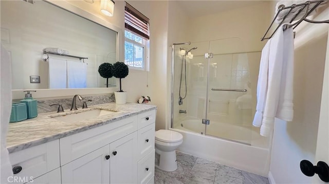 120 Timberwood, Irvine, CA 92620 - full bath featuring toilet, shower / bath combination with glass door, vanity, and marble finish floors
