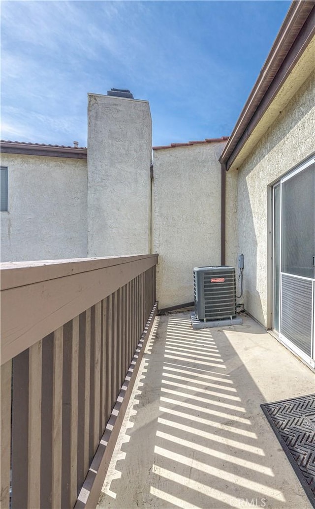 balcony featuring central air condition unit