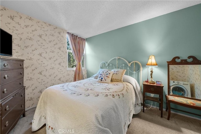 18620 Hatteras St Unit 143, Tarzana, CA 91356 - carpeted bedroom featuring wallpapered walls, a textured ceiling, and baseboards