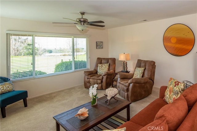 4433 Albatross Way, Oceanside, CA 92057 - living room featuring carpet, a ceiling fan, and baseboards