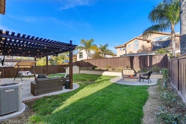 4355 Leonard Way, Corona, CA 92883 - view of yard featuring central AC, a patio, an outdoor living space with a fire pit, and a pergola