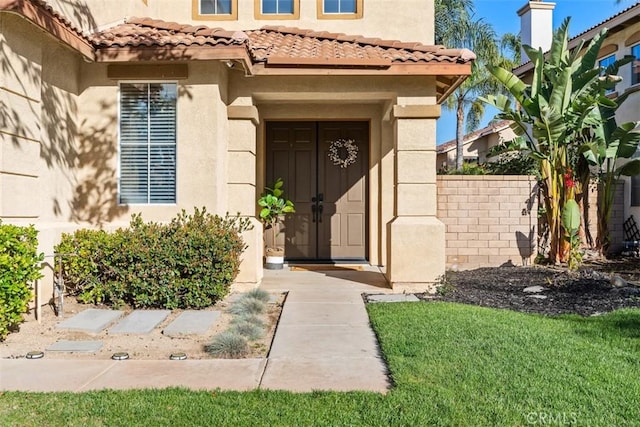 4355 Leonard Way, Corona, CA 92883 - property entrance with fence, stucco siding, and a tile roof