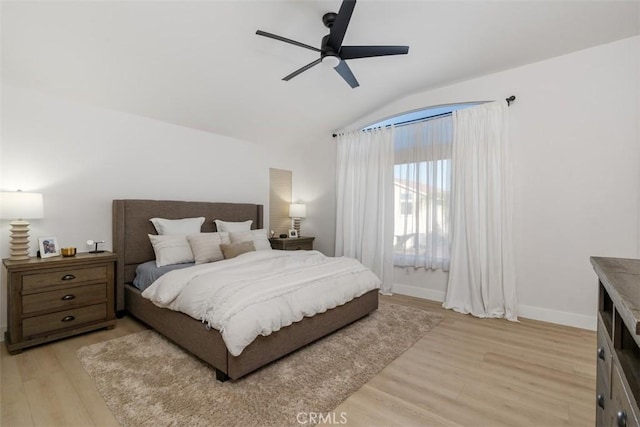 4355 Leonard Way, Corona, CA 92883 - bedroom with lofted ceiling, ceiling fan, light wood finished floors, and baseboards