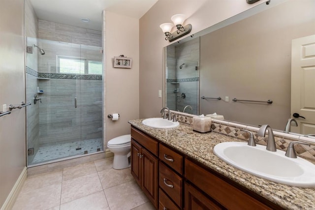 bathroom featuring a shower stall, toilet, and a sink