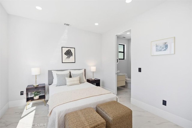 18802 Saginaw Dr, Irvine, CA 92603 - bedroom with light marble finish flooring, recessed lighting, baseboards, and ensuite bathroom