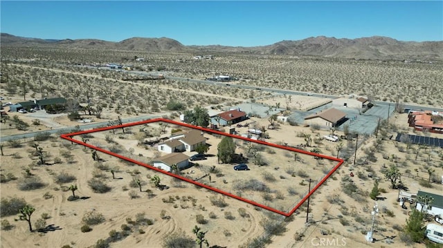 6613 Sunnyhill Rd, Joshua Tree, CA 92252 - birds eye view of property featuring a rural view, view of desert, and a mountain view