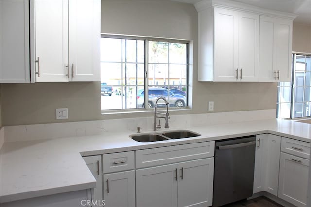 17730 Ivy Ave, Fontana, CA 92335 - kitchen featuring a sink, dishwasher, white cabinets, and a healthy amount of sunlight