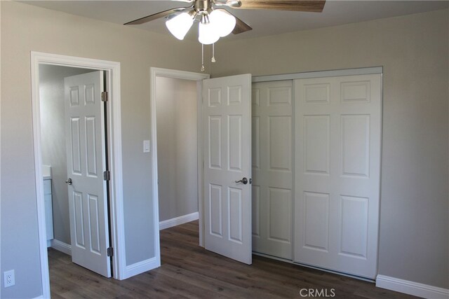 17730 Ivy Ave, Fontana, CA 92335 - unfurnished bedroom with a closet, baseboards, and dark wood-style floors