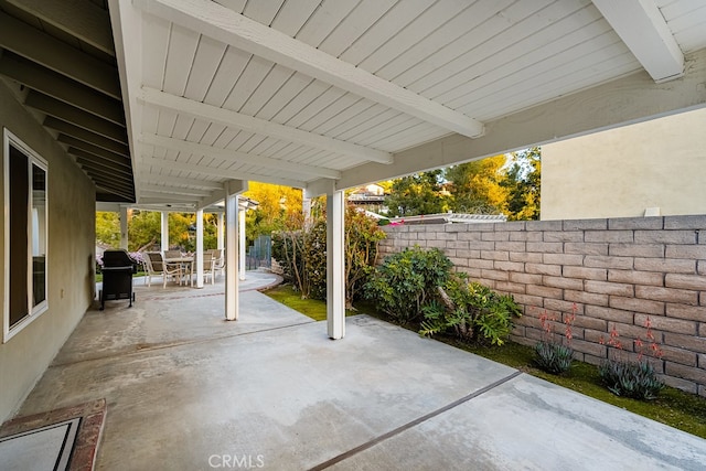view of patio featuring a fenced backyard and area for grilling