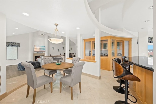 16449 Ladona Cir, Huntington Beach, CA 92649 - dining room with recessed lighting, baseboards, and light tile patterned flooring