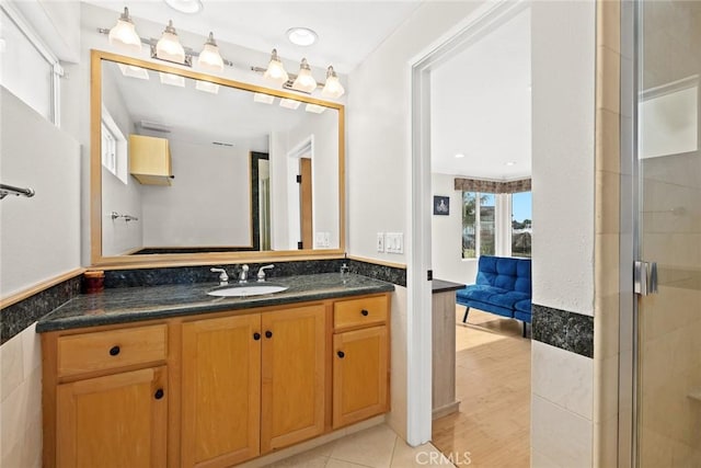 16449 Ladona Cir, Huntington Beach, CA 92649 - full bathroom featuring vanity, a stall shower, and tile patterned flooring
