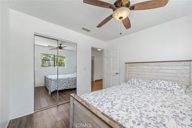 1116 Herbert Ave, Los Angeles, CA 90063 - bedroom with wood finished floors, a closet, and a ceiling fan