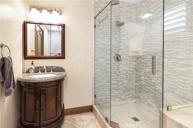 401 Holmwood Dr, Newport Beach, CA 92663 - full bath with a shower stall, vanity, and baseboards
