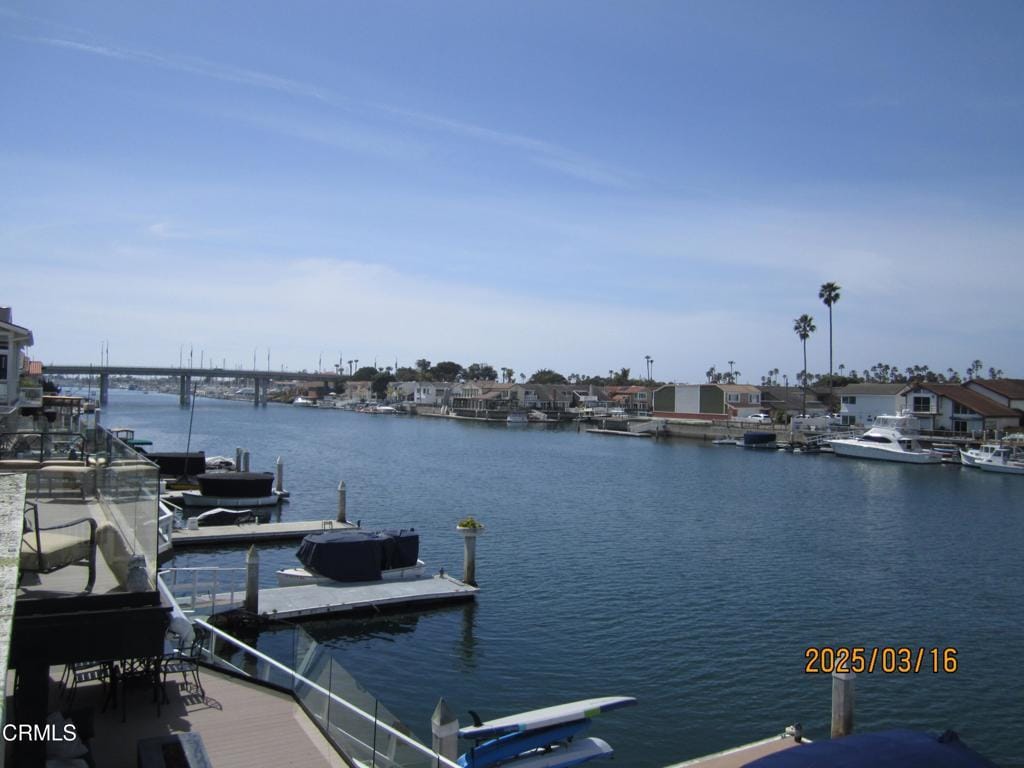 view of dock with a water view