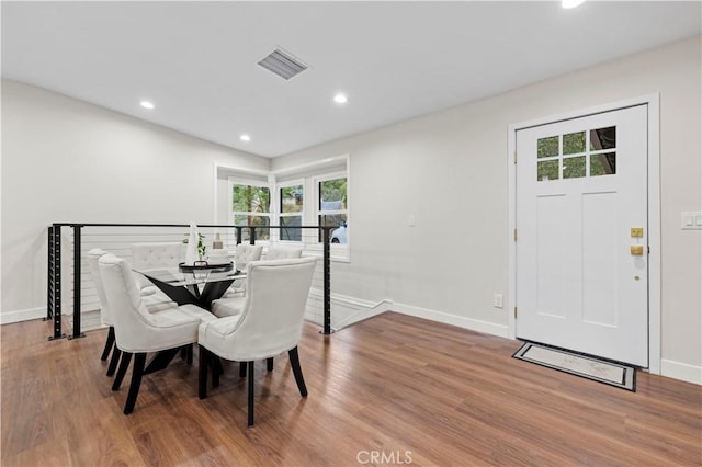 3476 Linda Vista Rd, Glendale, CA 91206 - dining area with baseboards, visible vents, wood finished floors, and recessed lighting