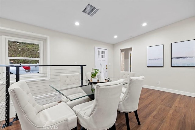 3476 Linda Vista Rd, Glendale, CA 91206 - dining space with baseboards, visible vents, wood finished floors, and recessed lighting