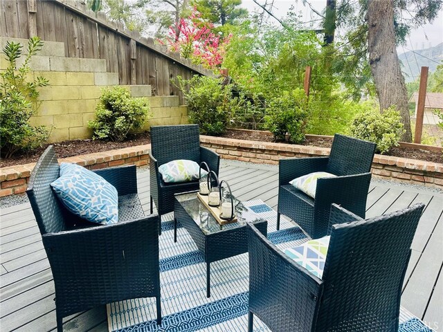 3476 Linda Vista Rd, Glendale, CA 91206 - wooden terrace with outdoor lounge area and fence