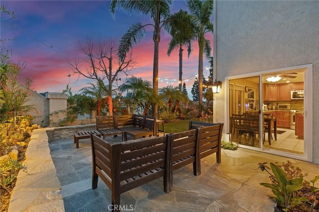 17 Ridgerock, Laguna Niguel, CA 92677 - patio terrace at dusk with an outdoor hangout area and a patio