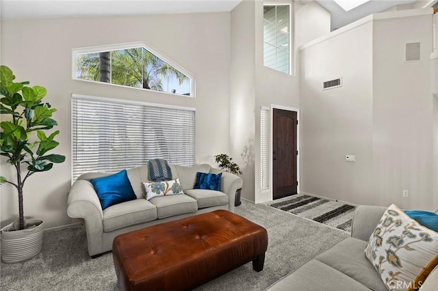 17 Ridgerock, Laguna Niguel, CA 92677 - carpeted living room with a towering ceiling and baseboards