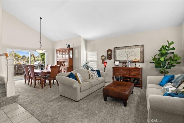 17 Ridgerock, Laguna Niguel, CA 92677 - living room featuring carpet floors, tile patterned floors, and high vaulted ceiling