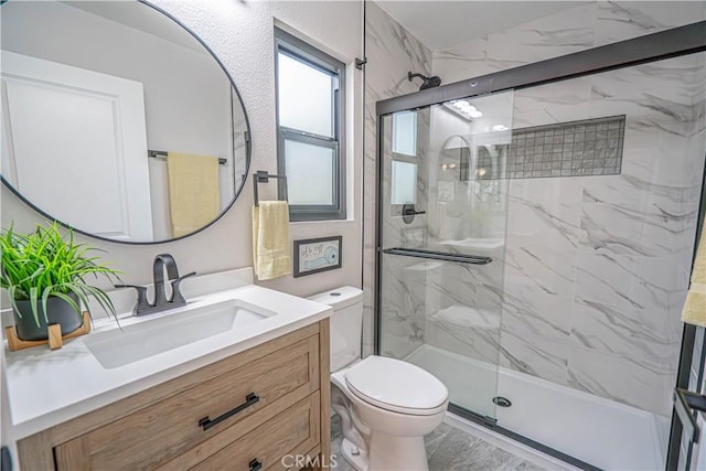 11845 Gladstone Ave, Sylmar, CA 91342 - bathroom with a marble finish shower, toilet, and vanity