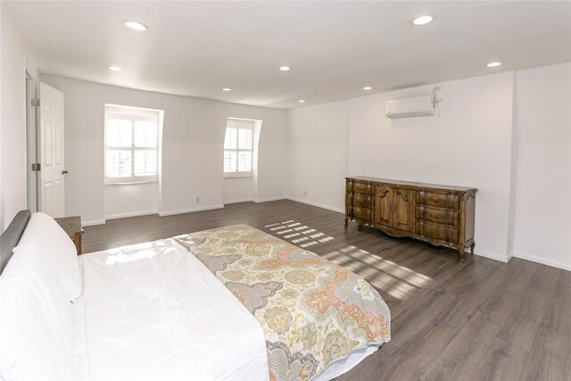 449 Fern Dell Pl, Glendora, CA 91741 - bedroom with an AC wall unit, wood finished floors, recessed lighting, and baseboards