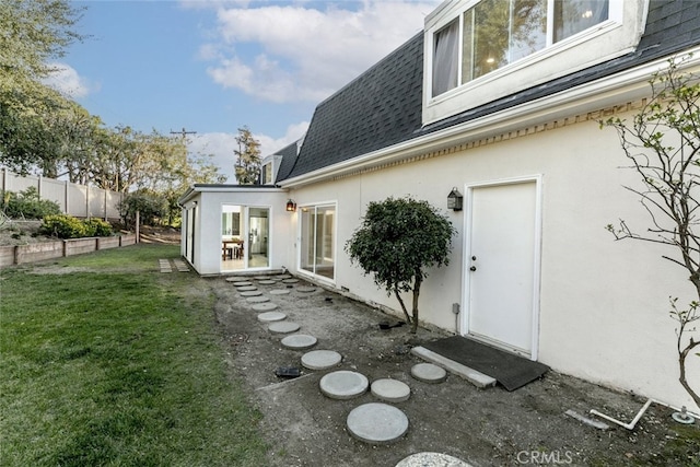 449 Fern Dell Pl, Glendora, CA 91741 - back of house with a shingled roof, mansard roof, a lawn, and stucco siding