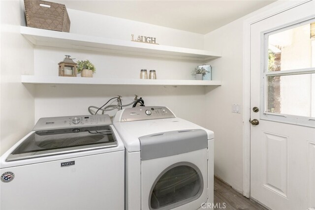 449 Fern Dell Pl, Glendora, CA 91741 - laundry area with independent washer and dryer and dark wood-style flooring