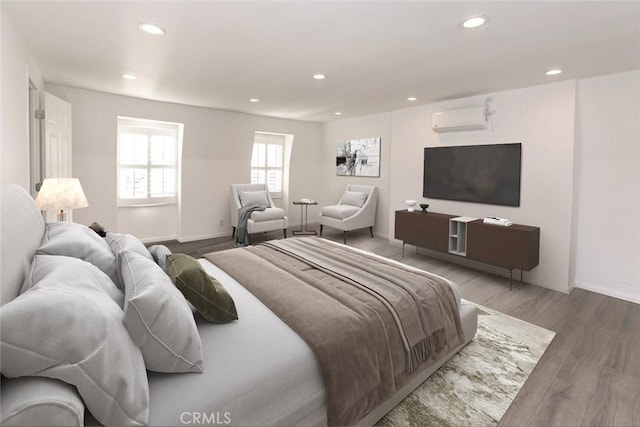 449 Fern Dell Pl, Glendora, CA 91741 - bedroom with a wall mounted air conditioner, recessed lighting, wood finished floors, and baseboards