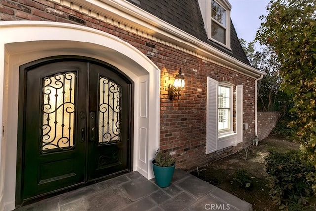 449 Fern Dell Pl, Glendora, CA 91741 - doorway to property with brick siding, french doors, and a shingled roof