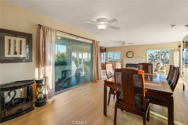 8017 Floral Ave, Los Angeles, CA 90046 - dining space featuring a wealth of natural light, light wood-type flooring, and ceiling fan