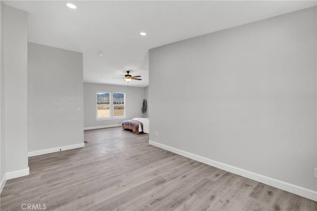 36090 Old Woman Springs Rd, Lucerne Valley, CA 92356 - empty room with wood finished floors, recessed lighting, a ceiling fan, and baseboards