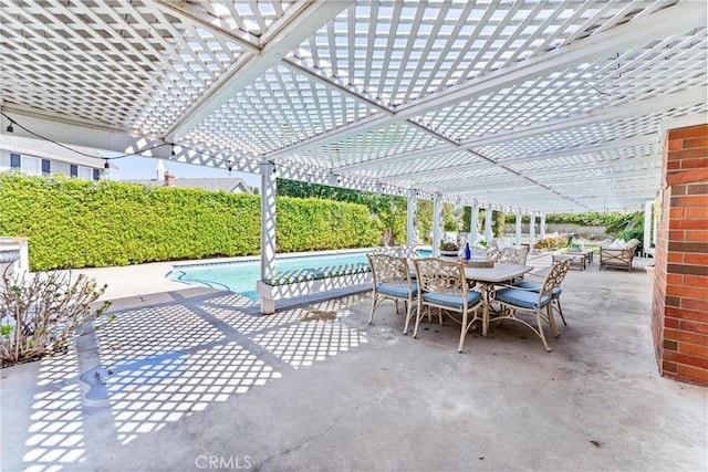 view of patio with a pergola, outdoor dining area, and an outdoor pool