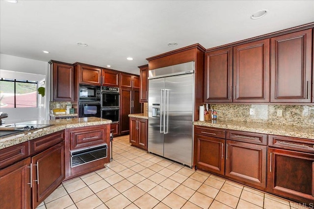 5274 Margaret, Bonita, CA 91902 - kitchen featuring a warming drawer, tasteful backsplash, recessed lighting, light tile patterned floors, and black appliances