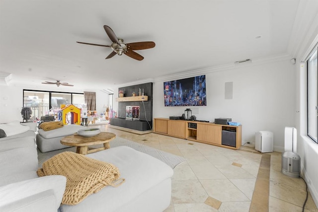 5274 Margaret, Bonita, CA 91902 - living room with ornamental molding, ceiling fan, and light tile patterned floors