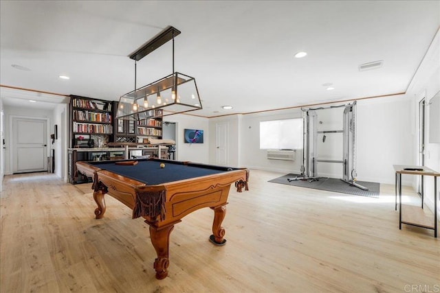 5274 Margaret, Bonita, CA 91902 - rec room with crown molding, recessed lighting, baseboards, light wood finished floors, and billiards
