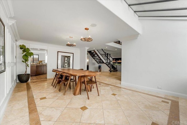 5274 Margaret, Bonita, CA 91902 - dining room with baseboards, a chandelier, stairway, and light tile patterned floors