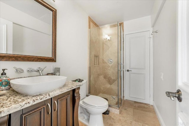 5274 Margaret, Bonita, CA 91902 - bathroom featuring a stall shower, baseboards, toilet, and vanity